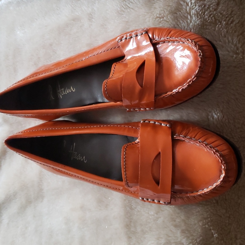 Cole Haan orange patent leather penny loafers 9M